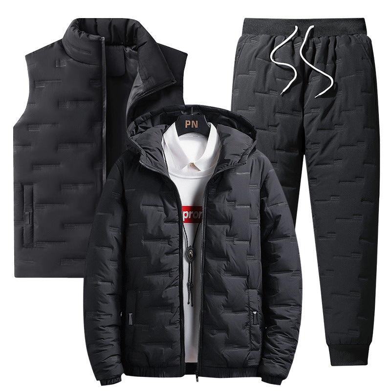 Men Thick Cotton Jacket Warm Three Piece Suit