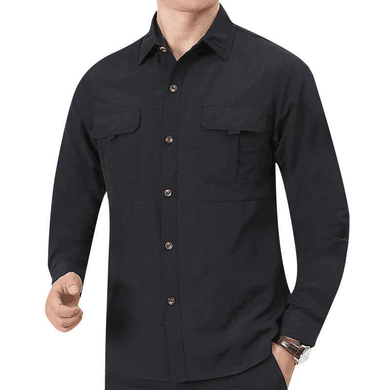 Men’s Loose Casual Multi Pocket Long Sleeve Shirt