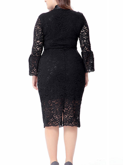 Flattering Plus Size Midi Flare Sleeves Dress