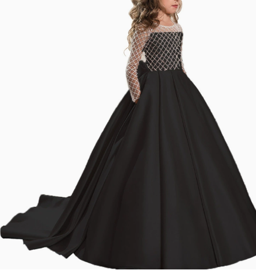 Girls Lace Satin Bow Princess Dress