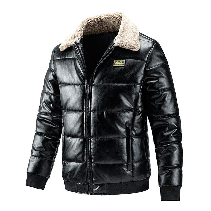 Men’s Fur Collar Warm Casual Leather Jacket
