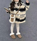 Kids’ Korean-Style Striped Wool Horn-Button Coat