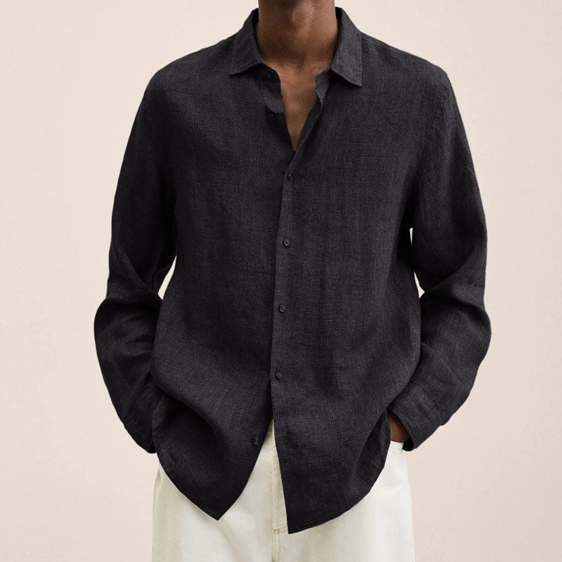 Men’s Cotton Linen V Neck Long Sleeve Shirt