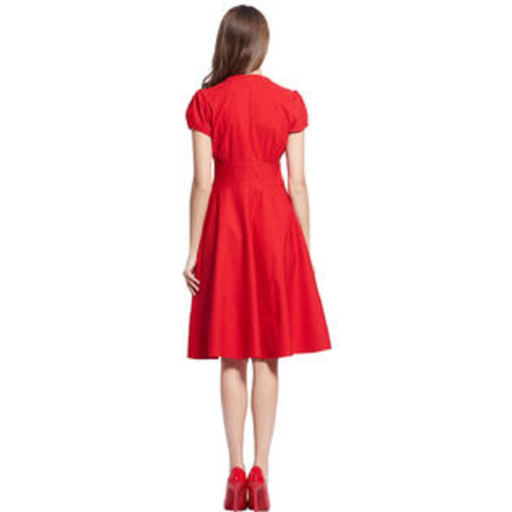 Women Short Sleeve Big Swing V Neck Dress