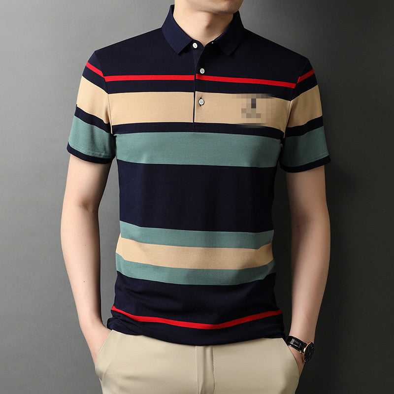 Men’s Embroidered Stripe Casual Polo Shirt
