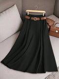Women's Solid Color Pleated Midi Skirt