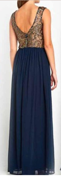 Golden Lace Round Neck Pleated Maxi Dress