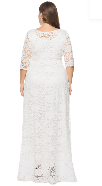 Women Plus Size Lace Pocket Evening Bridesmaid Dress