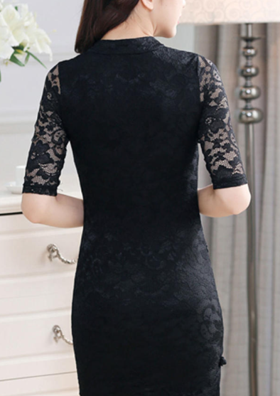 Women Fashion Small Collar Lace Up Sheath Dress