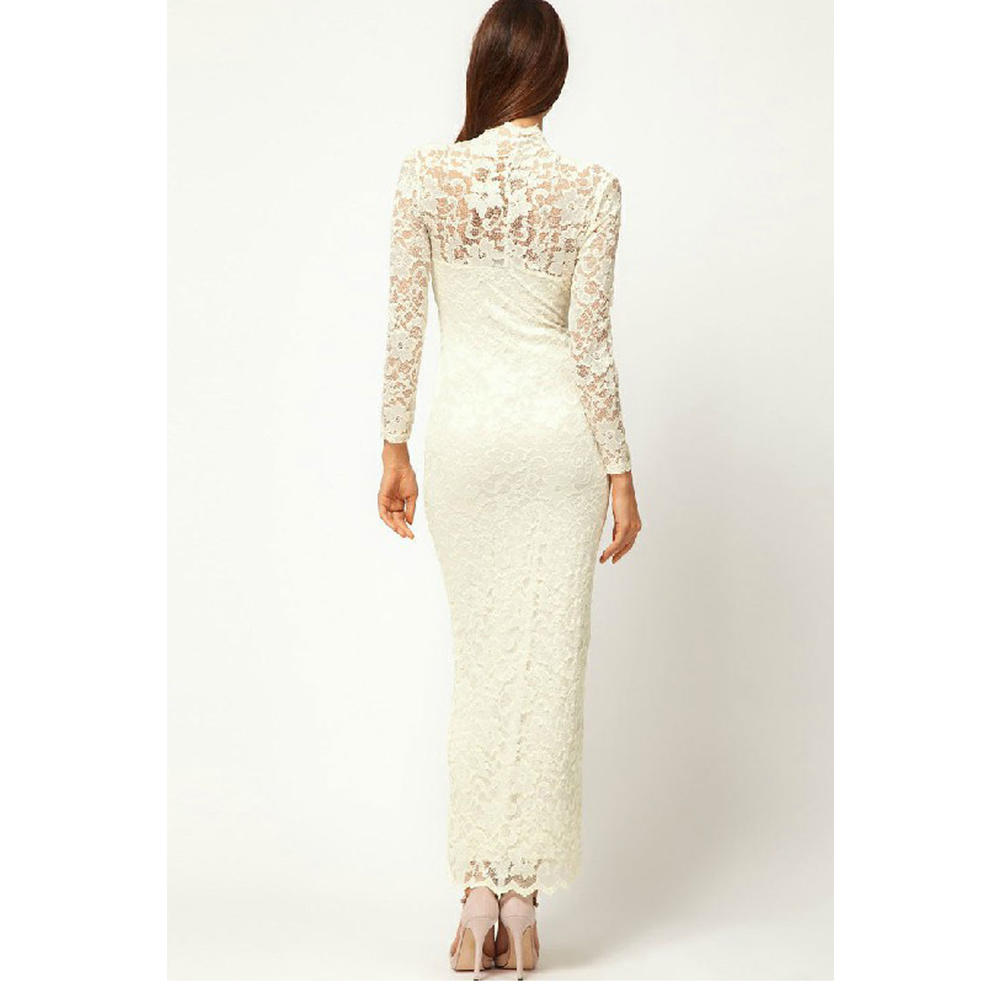 Women V-Neck Long Sleeve White Maxi Dress