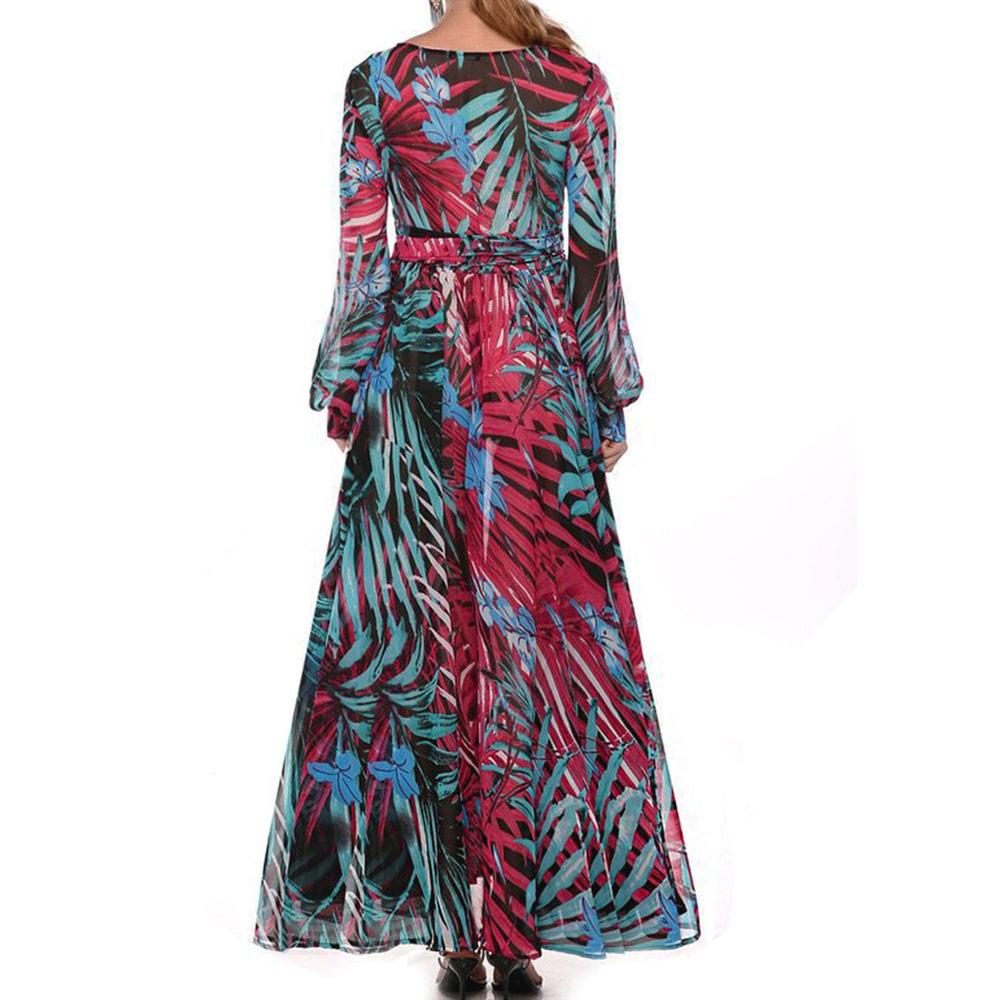 Women Chiffon V Neck Flowing Long Dress
