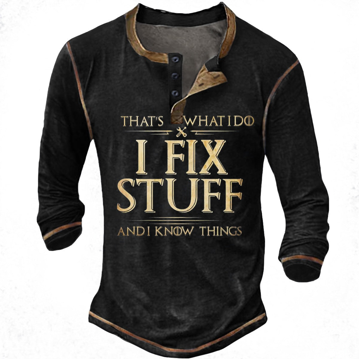 Retro Graphic Henley Long Sleeve Tee