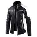Men’s Stand Collar Color Block Casual Leather Jacket