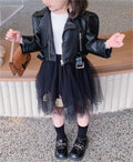 Girls Trendy Leather Jacket Dress Set