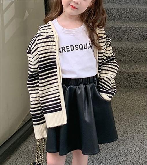 Girls Striped Zipper Cardigan