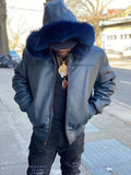 Men’s Hooded Double Zipper Leather Jacket