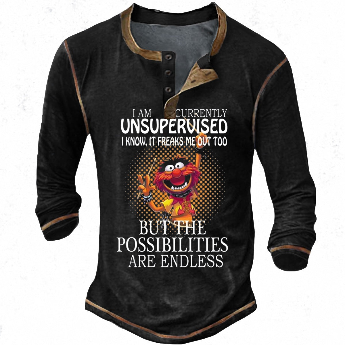 Men’s Cartoon Graphic Henley Casual T-Shirt