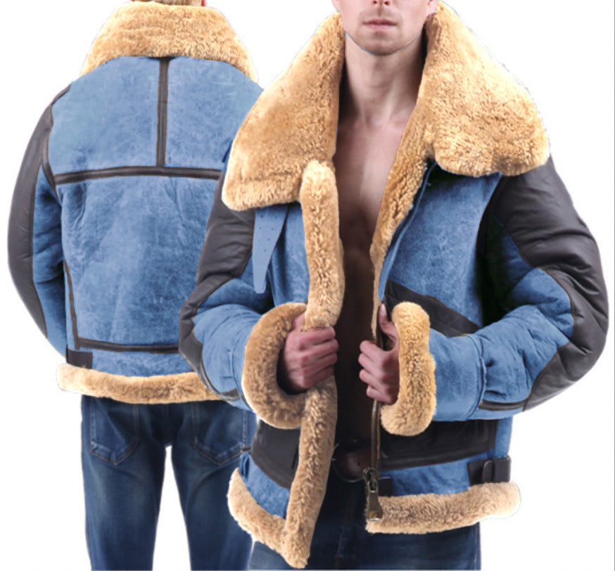 Men’s Thickened Faux Fur Integrated Jacket