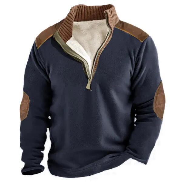 Outdoor Color Match Stand Collar Men’s Sweater