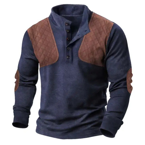 Retro Color Block Men’s Stand Collar Sweatshirt