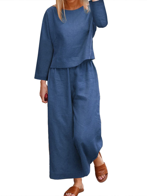 Casual Loose Color Shirt and Pants Set