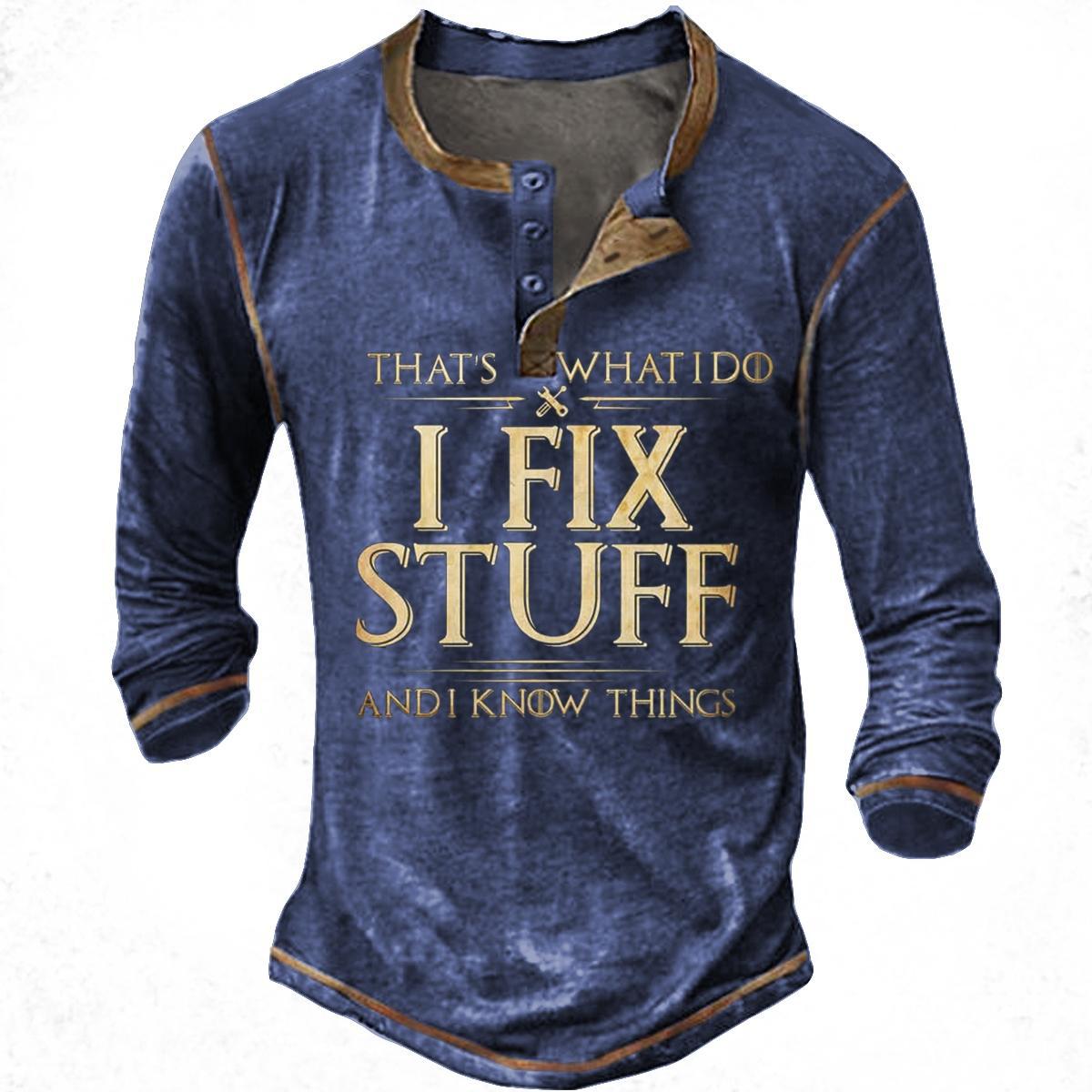 Retro Graphic Henley Long Sleeve Tee
