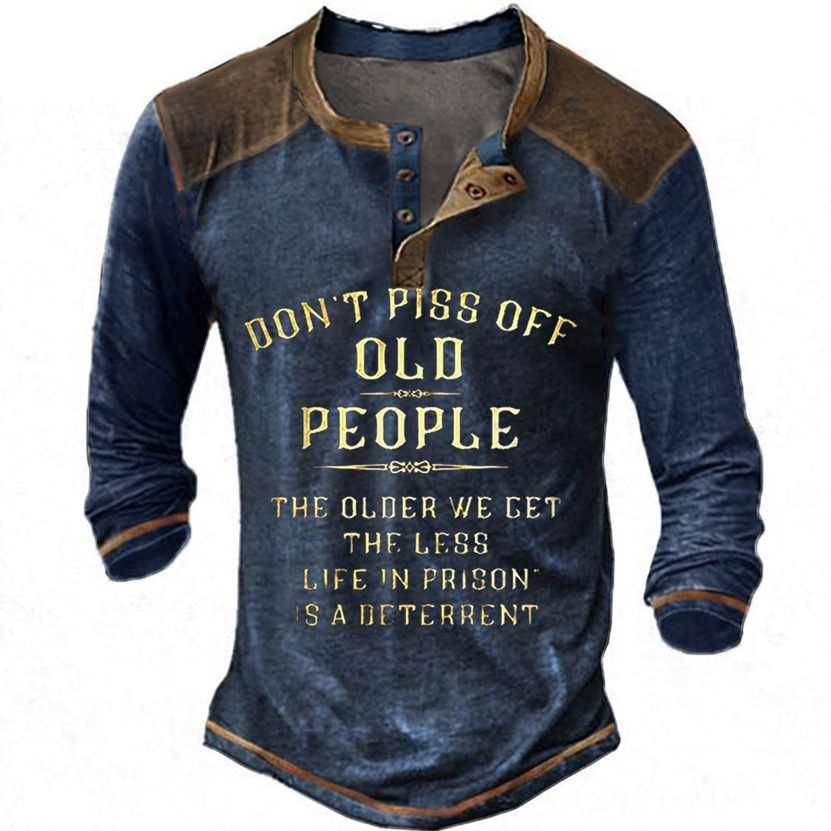 Men’s Retro Henley Graphic Long-Sleeve T-Shirt