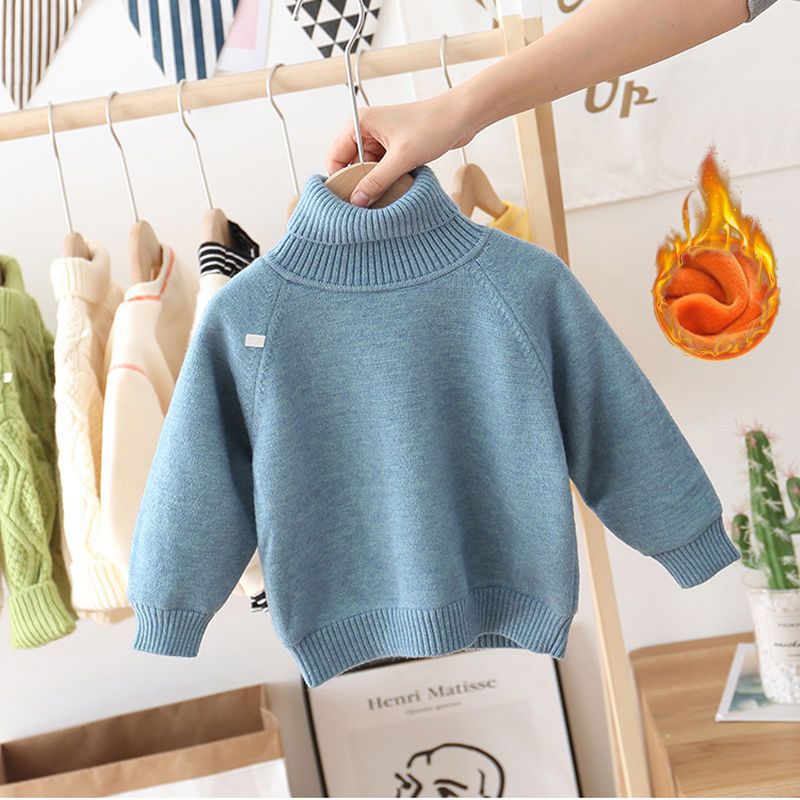 Warm Lined High Collar Knit Pullover for Kids