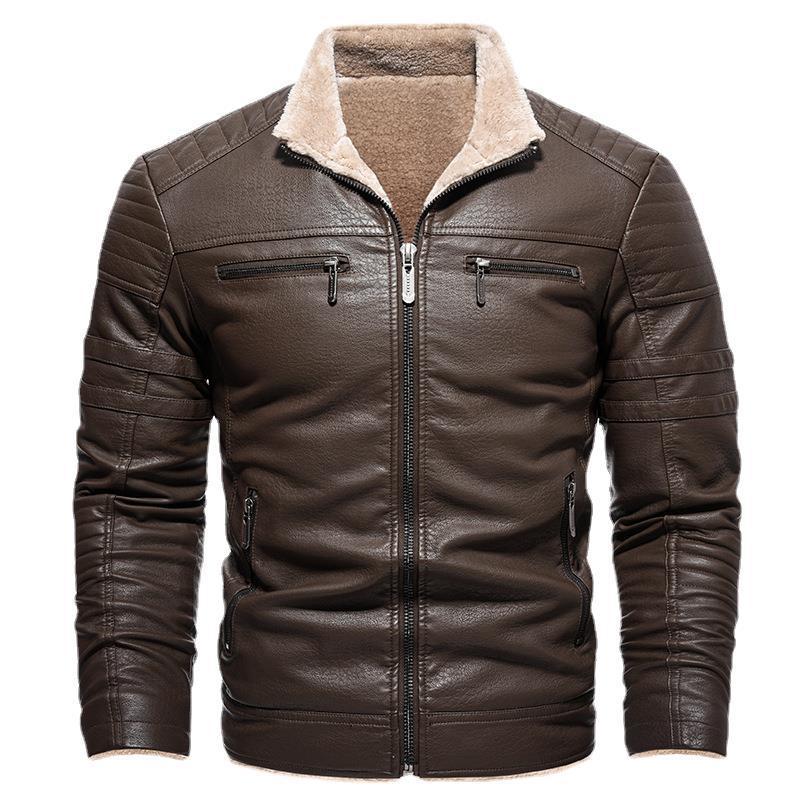 Men’s Retro Thickened PU Leather Plush Winter Coat
