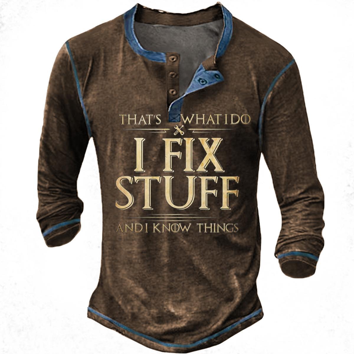 Retro Graphic Henley Long Sleeve Tee