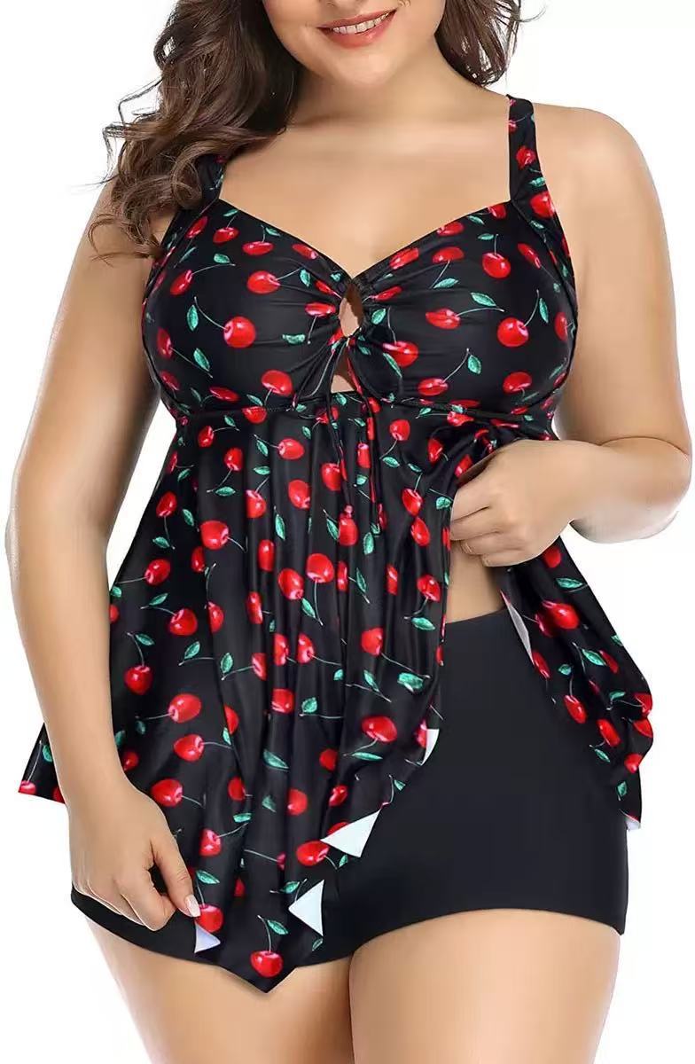 Plus Size Split Suspender Beach Tankini Set