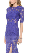 Women Lace Decorated One Side Open Leg Full Length Dress Purple