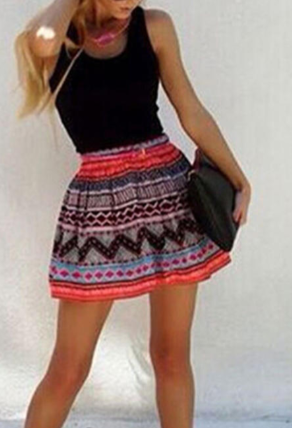 Women Short Multi-Print Empire Dress Black