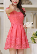 Women Short Sleeve Lace Party Dress