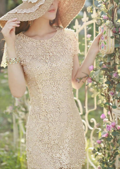 Floral Embroidered Short Sleeve Dress For Women