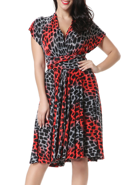 Printed V Neck Slim Fit Knee Length Dress