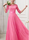 Women Lace Up Elbow Sleeve Maxi Dress
