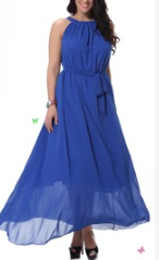 Elegant Women Blue Sleeveless Maxi Dress