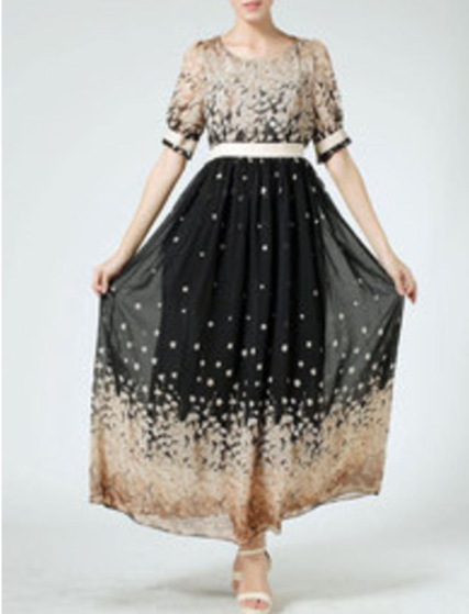 Plus Size Printed Halter Neck Long Dress Black
