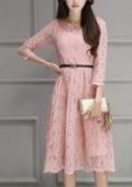Woman Fern Leaf Lace Elegant Dress