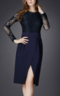 Women Elegant Long Sleeve Lace Bud Skirt Dress