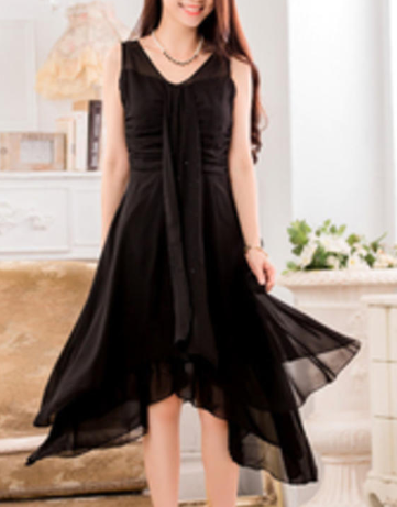 Women Sleeveless V Neck Irregular Hem Dress