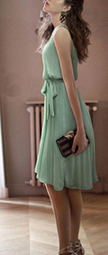 Women Sleeveless Halter Pleated Chiffon Dress