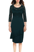 Round Neck 3/4 Sleeve Lace-Up Ruffled Dress