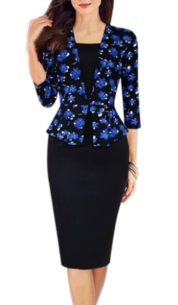 Women Floral Collar Pencil Work Dress