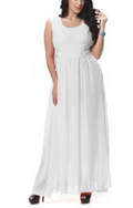 Round Neck Pleated Long Gown White