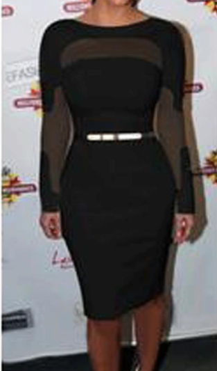 Women Long Sleeve Fit Evening Dress with Belt