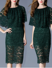 Pure Color Lace Waist Slim Dress