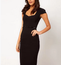 Women Square Collar Slim-Fit Mid-Length Dress