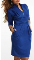 Women Sheath Collar Neck Pocket Dress